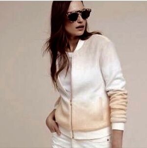 Paper Crown By Anthropologie White and Cream Fuzzy Bomber Jacket